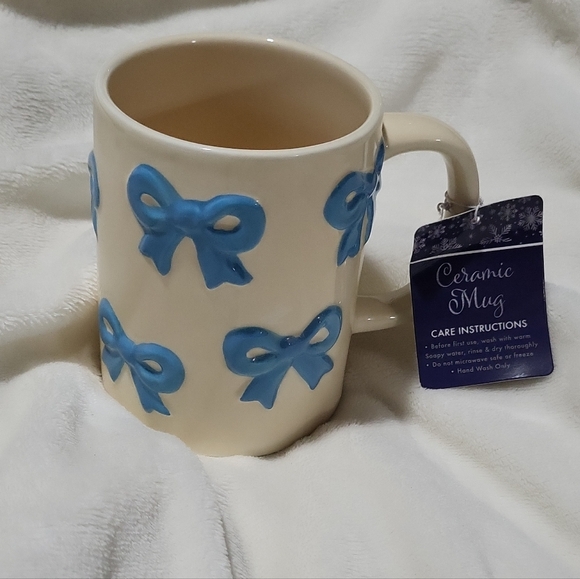 Other - Ceramic Mug with Blue Bow Accents